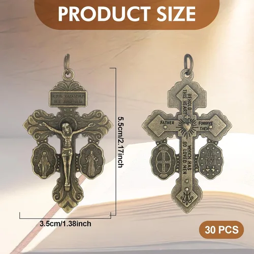 Miniatura 2 de 30 piezas de crucifijo católico para hacer rosarios a granel de 2.2 pulgadas, dijes de cruz colgantes, crucifijo de perdón para rosarios