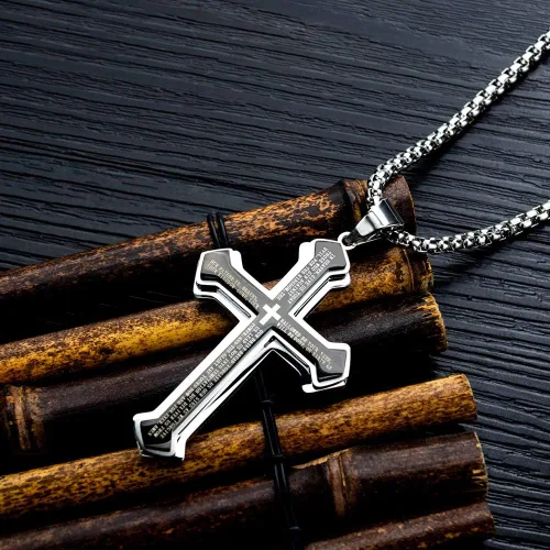 Miniatura 2 de OLEVS Collar con colgante de cruz para hombre, collar grande con colgante de cruz de acero inoxidable para hombres y mujeres