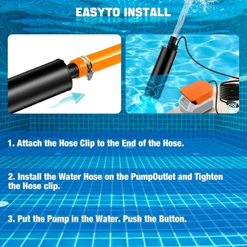 Miniatura 5 de Bomba de agua para batería Dewalt de 20 V XR, bomba sumergible portátil, pequeña bomba eléctrica inalámbrica de transferencia de agua de 500 GPH