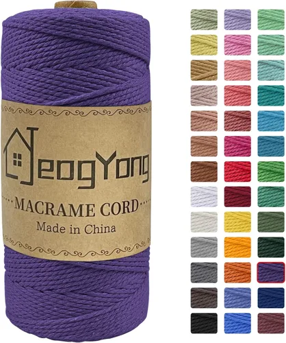 Miniatura 23 de JeogYong Cuerda de macramé de 0.078 pulgadas x 218 yardas, cuerda de algodón natural torcida de 3 hebras, cuerda de algodón de color para colgar Café