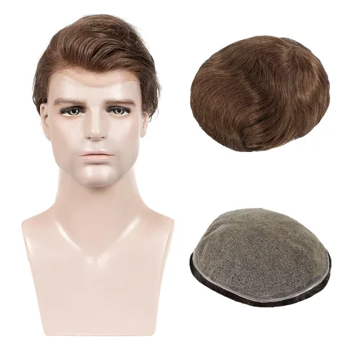 Miniatura 9 de Tupé para hombre 100% cabello humano real europeo de 8 x 10 pulgadas, gorra base súper suave y transpirable, encaje francés completo de densidad #17