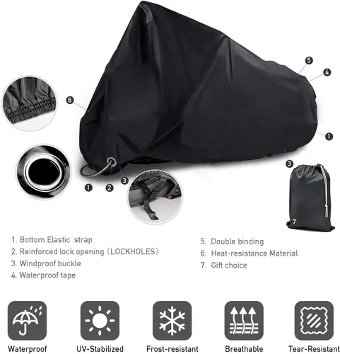 Miniatura 2 de Nueva Generación de Funda para Motocicleta XYZCTEM! Funda para motocicleta negra XL grande, impermeable, para todo tipo de clima, exteriores, se
