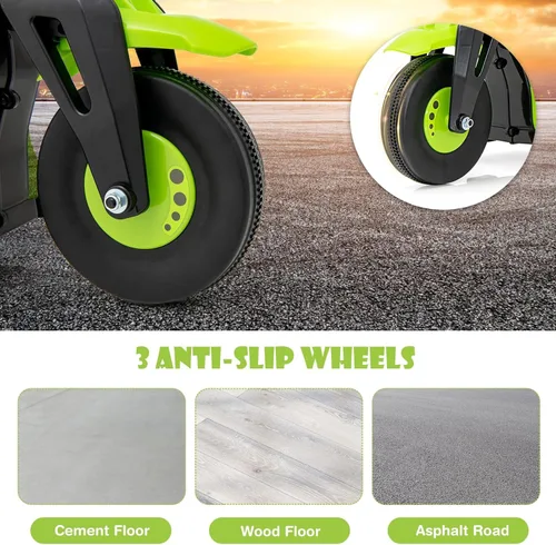 Miniatura 9 de OLAKIDS Motocicleta para niños, coche eléctrico de 6V con función automática de burbujas, pedal de pie, faro, música, vehículo de 3 ruedas Manzana