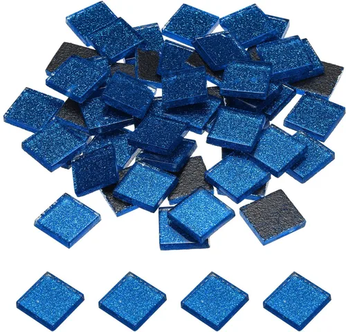 Miniatura 25 de MECCANIXITY Azulejos de mosaico, azulejos de vidrio, piezas de vidrio de mosaico de cristal brillante, cuadrados a granel, 0.8 x 0.8 in para Azul