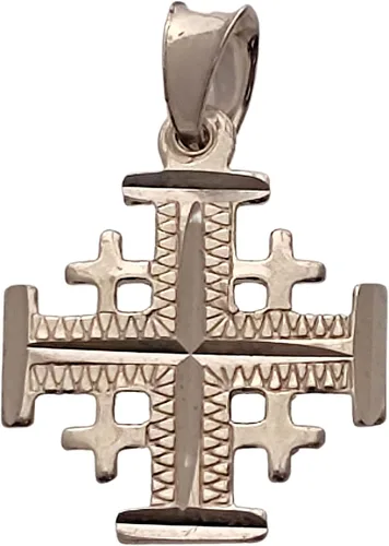 Miniatura 9 de Colgante Cruz Cruzado Jerusalén de Plata de Ley (925) Artesanal en Tierra Santa. Grabado por máquina de corte de diamantes., Metal