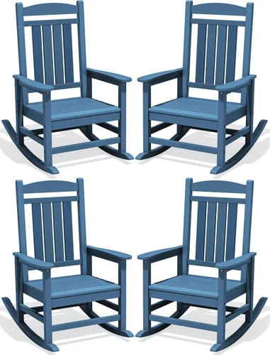 Miniatura 42 de KINGYES Mecedoras de polietileno de alta densidad para exteriores, sillas mecedoras para patio con soporte de 330 libras, balancín suave para porche