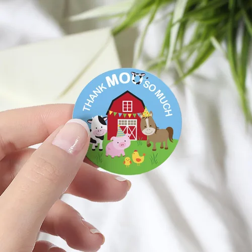 Miniatura 2 de Barnyard Thank You Moo So Much Stickers - 1.75 pulgadas - 40 etiquetas Pegatina redonda