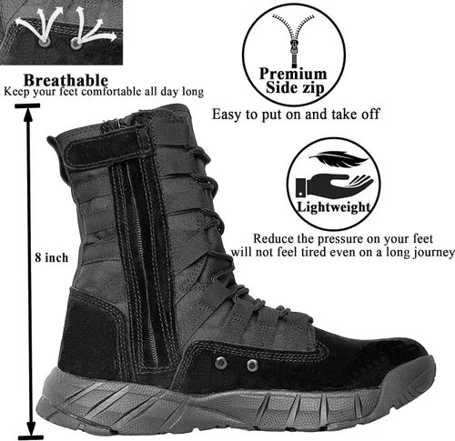 Miniatura 2 de Botas tácticas militares de combate ligeras para hombre. Botas de desierto al aire libre para senderismo, ejército, transpirables, con cremallera