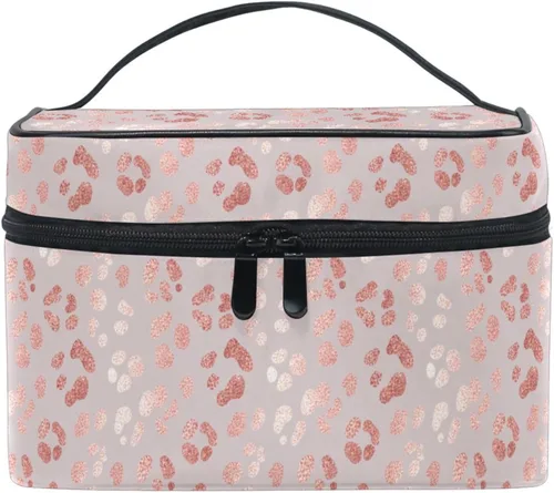Bolsa de maquillaje, bolsa organizadora de maquillaje de viaje con estampado de leopardo rosa, neceser para niñas, mujeres y mujeres, Leopardo 020