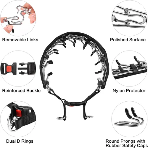 Miniatura 4 de Collar de entrenamiento de puntas con puntas cómodas y hebilla de cierre rápido – Collar de pellizco para perro con cubierta de nailon