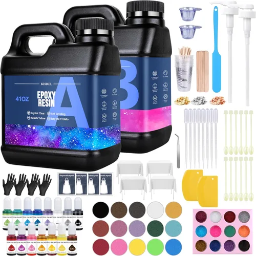 KISREL Resina Epoxi 82oz - Kit de Resina Epoxi Transparente con 15 Pigmentos y 15 Colores de Polvos de Mica - Sin Amarillamiento Sin Burbujas Resina