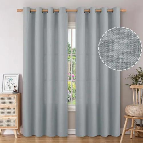 Miniatura 100 de BGment Cortinas de Lino Beige de 63 Pulgadas de Largo 2 Paneles - Tratamientos para Ventanas con Textura de Arpillera Filtrantes de Luz Cortinas