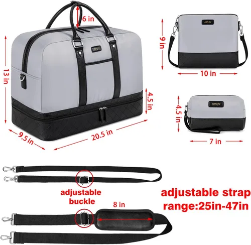Miniatura 83 de IBFUN Bolsas de fin de semana para mujer, bolsa grande de lona para viaje, bolsa de viaje con compartimento para zapatos, 21 pulgadas, juego de 3