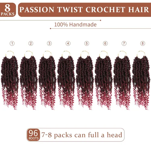 Miniatura 4 de Cabello de ganchillo Passion Twist, cabello Passion Twist pretrenzado, cabello Passion Twist de 10 pulgadas, trenzas de ganchillo cortas Passion