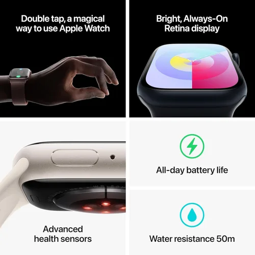 Miniatura 5 de Apple Watch Series 9 [GPS 41mm] SmartWatch con caja de aluminio rosa con correa deportiva rosa claro S/M. Rastreador de fitness, aplicaciones