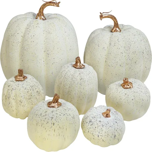 Miniatura 16 de 7 piezas de calabazas artificiales de otoño de tamaños variados, calabazas de cosecha, calabazas de espuma sintética para la temporada de otoño