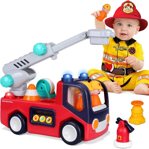 Yunaking Camión de bomberos de juguete para niños de 2 años de edad, juguete de aprendizaje educativo temprano Montessori con herramientas de