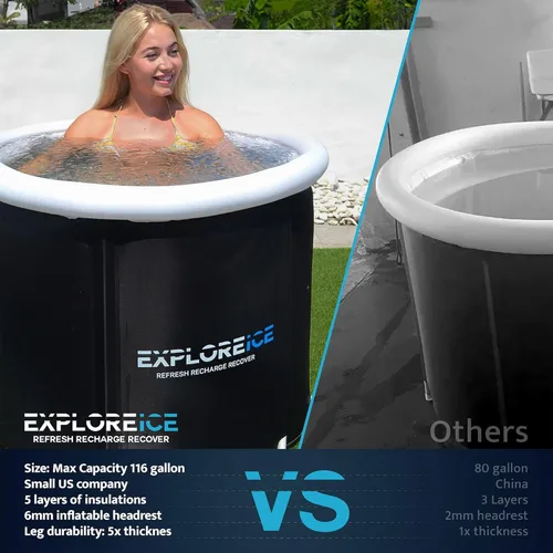 Miniatura 8 de Explore Ice Bath Pro Max - Bañera inflable extra grande para atleta, portátil, para terapia de agua fría, con tapa y bolsa de transporte