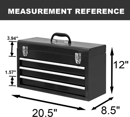 Miniatura 2 de BIG RED Caja de herramientas portátil de acero con 3 cajones de 20 pulgadas y cierre de metal para garaje, hogar y banco de trabajo, color negro