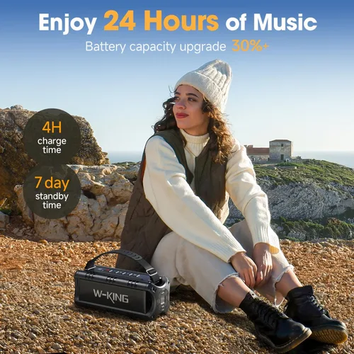 Miniatura 6 de W-KING Altavoces Bluetooth Portátiles Inalámbricos, (60W Pico) 30W RMS IPX6 Altavoz para Exteriores Impermeable Fuerte, 24H, EQ, AUX, Tarjeta TF
