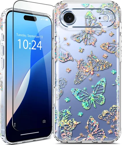 Miniatura 22 de Funda para iPhone 16, con protector de pantalla, linda para mujeres y niñas, funda protectora de grado militar de 10 pies para iPhone 16, funda