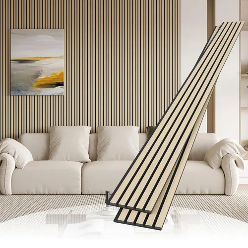 POHARE Paquete de 2 Paneles de Pared de Listones de Madera, Paneles de Madera de 95 x 8 pulgadas a Prueba de Sonido de Madera Diseñada, Paneles de