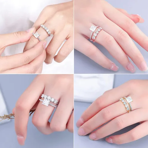 Miniatura 5 de MOOSEA 5 Stone Moissanite Rings for Women, 3.75MM D Color VVS1 Clarity Lab Created Diamond Anniversary Rings 14K White Gold Vermeil S925 Sterling