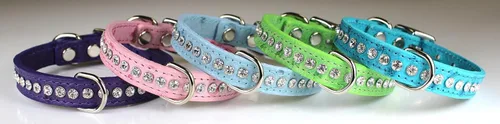 Miniatura 2 de Collar de perro de cuero y cristales de OmniPet Signature, cuero de grano de violeta africana de avestruz, se ajusta a un tamaño de cuello de 6"-8