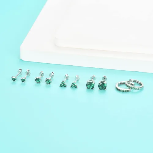 Miniatura 4 de EPIRORA Juego de aretes de plata de ley 925 para mujeres y hombres, hipoalergénicos con circonita cúbica para cartílago, hélix, 5 pares de aretes