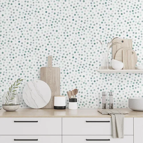 Miniatura 17 de Dimoon Papel Tapiz Despegar y Pegar de 17.3''x78.7'' Boho Beige Papel de Contacto Natural Moderno de Lunares Blancos Papel Tapiz Removible para Baño