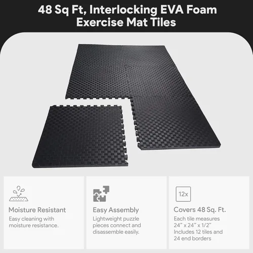 Miniatura 4 de BalanceFrom Tapete de Azulejos de Espuma EVA Entrelazada para Ejercicio de 24 x 24 pulgadas, suelo de rompecabezas antideslizante para gimnasio