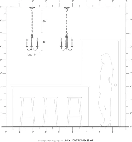 Miniatura 6 de Livex Lighting 42683-04 - Lámpara de araña de acero con 3 luces para decoración del hogar, 1 lámpara de techo negra, perfecta para decoración