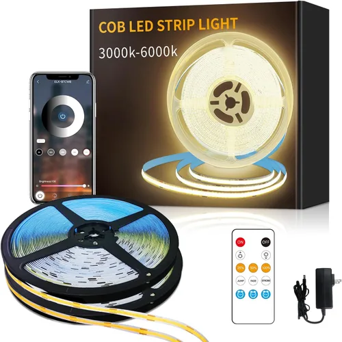 Miniatura 8 de Tira de luces LED COB de 32.8 pies, CC 24 V, regulable, 6000 K, luz de cinta LED flexible blanca para dormitorio, con control remoto y aplicación