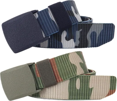Miniatura 18 de Cinturón para hombre, cinturón táctico militar de nailon con hebilla sin metal, paquete de 2 Camuflaje verde y camuflaje caqui