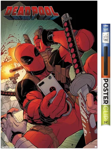 Miniatura 13 de Trends International Marvel Comics Deadpool - Póster de pared para selfies, 14.725 x 22.375 pulgadas, versión enmarcada de madera de granero