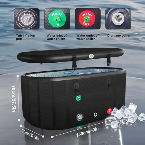 Miniatura 5 de HotMax Bañera de hielo de punto caído para recuperación de 195 galones, compatible con enfriadores de agua, bañera fría con tapa aislada, bañera