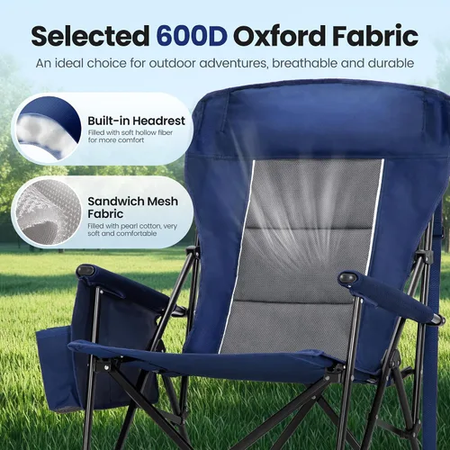 Miniatura 5 de HIGH POINT SPORTS Sillas de campamento de gran tamaño para adultos, respaldo alto, silla de césped resistente, soporta 500 libras, silla plegable