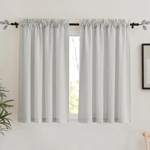 Miniatura 46 de RYB HOME - Cortinas de lino natural de 36 pulgadas de largo, juego de 2 paneles - Cortinas tejidas de lino suaves y transpirables, cortinas ligeras