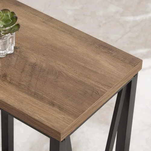 Miniatura 4 de FOLUBAN Mesa auxiliar con estante de almacenamiento, mesa auxiliar rústica para sala de estar, mesita de noche de madera y metal para dormitorio