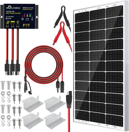 Miniatura 9 de SOLPERK Kit de panel solar de 50 W 24 V, controlador inteligente impermeable 10A PWM, cargador de batería solar para el hogar al aire libre para RV