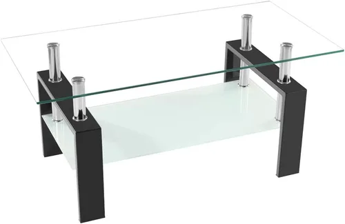 Miniatura 7 de Mesa de centro de cristal de 2 niveles, mesa de centro de vidrio templado, mesa central moderna rectangular mesa de té ovalada de vidrio con estante