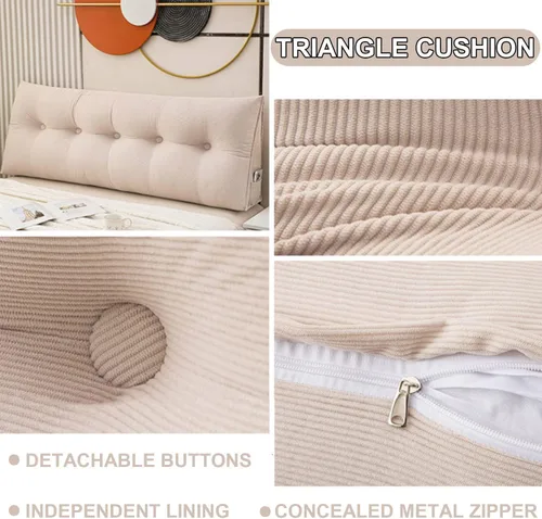 Miniatura 2 de Cojín triangular grande para cabecero de lectura, almohada para reposo en cama, respaldo triangular, respaldo de forro polar, soporte de Beige