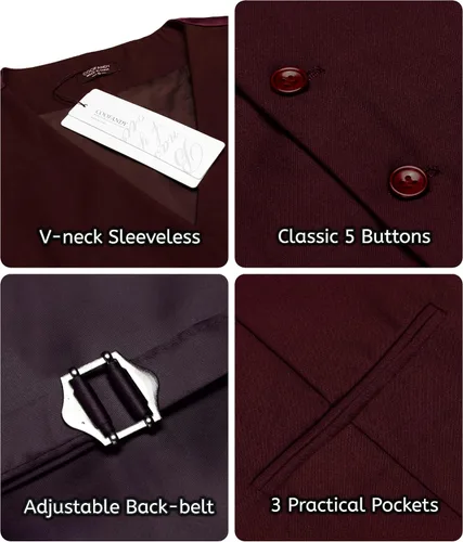 Miniatura 4 de Coofandy chaleco para traje o esmoquin con 5 botones, para hombre.