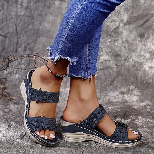 Miniatura 7 de Ladmiple Sandalias ortopédicas florales de moda 2023 con soporte de arco, zapatillas romanas casuales con puntera abierta