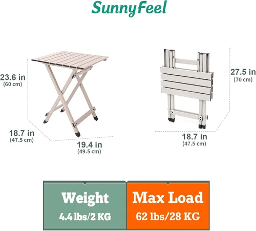 Miniatura 3 de SUNNYFEEL Mesa de camping plegable – Mesa de picnic portátil de aluminio ligero, 18.5 pulgadas de largo x 18.5 pulgadas de ancho x 24.5 pulgadas