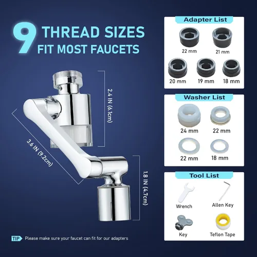 Miniatura 6 de ATQ Filtro de Agua para Extensor de Grifo de Fregadero Aireador, Reduce el Cloro 1080° Giratorio 2 Modos Accesorio de Rociado para cocina/Baño/Niños