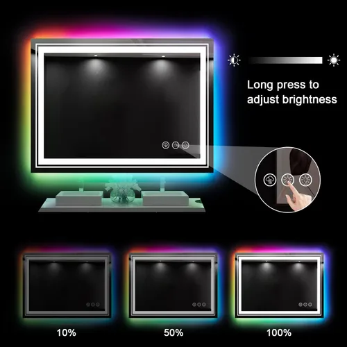 Miniatura 4 de Snowdool Espejo LED para baño, 28 x 36 pulgadas con retroiluminación RGB de 8 colores + 3 luces delanteras (ajustables individualmente), antiniebla
