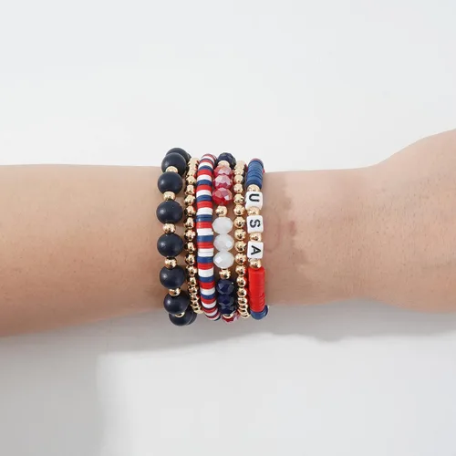 Miniatura 4 de Colorido juego de pulseras de cuentas de arcilla Heishi para mujer, apilables, disco de vinilo, polímero con cuentas, pulseras elásticas preppy