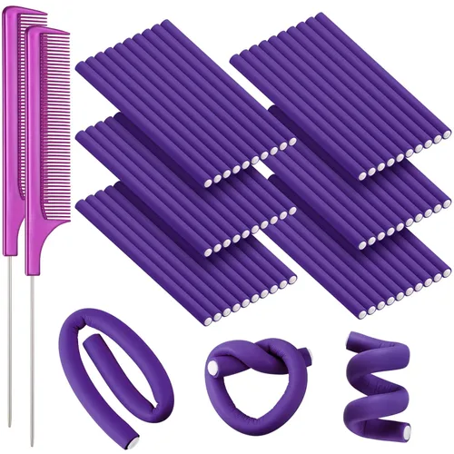 WILLBOND 60 varillas rizadoras flexibles, rodillos flexibles, sin calor, para cabello largo y corto para mujeres (0.3 x 7 pulgadas, morado)
