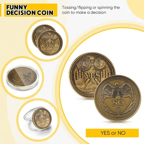 Miniatura 5 de Sureio 20 piezas de monedas "Yes No Challenge", monedas de la suerte, monedas de amabilidad, medallón de coleccionista, recuerdo, adivinación, Oro